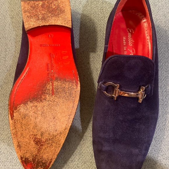 Emilio Franco, Italian made Blue Sued Slipp On Red Bottoms shoes - Picture 4 of 5